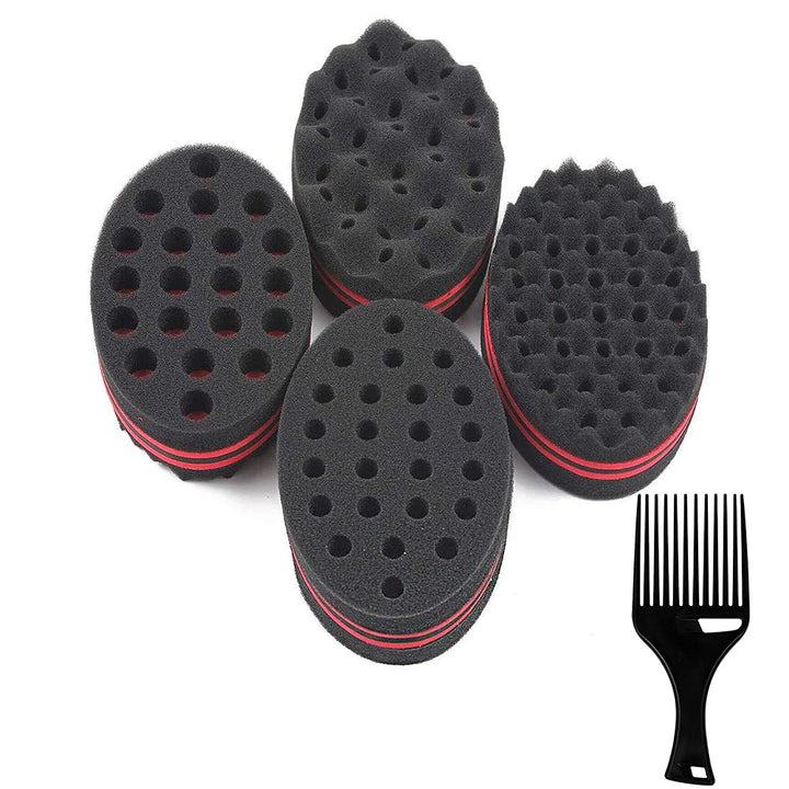 HALLO Set of 4 Big Holes Hair Brush Sponge Twist Wave Barber Tool For Dreads Afro Locs Twist Curl Black