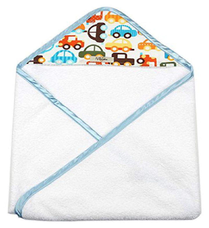 My Blankee Newborn Hooded Baby Boy Towel, White Cars