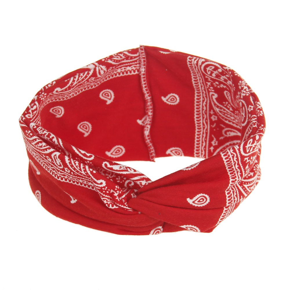 DINPREY DINPREY Assorted Paisley Print Wide Bandana Knot Headbands Criss Cross Head Wrap Hair Band (4 Colors Pack A)