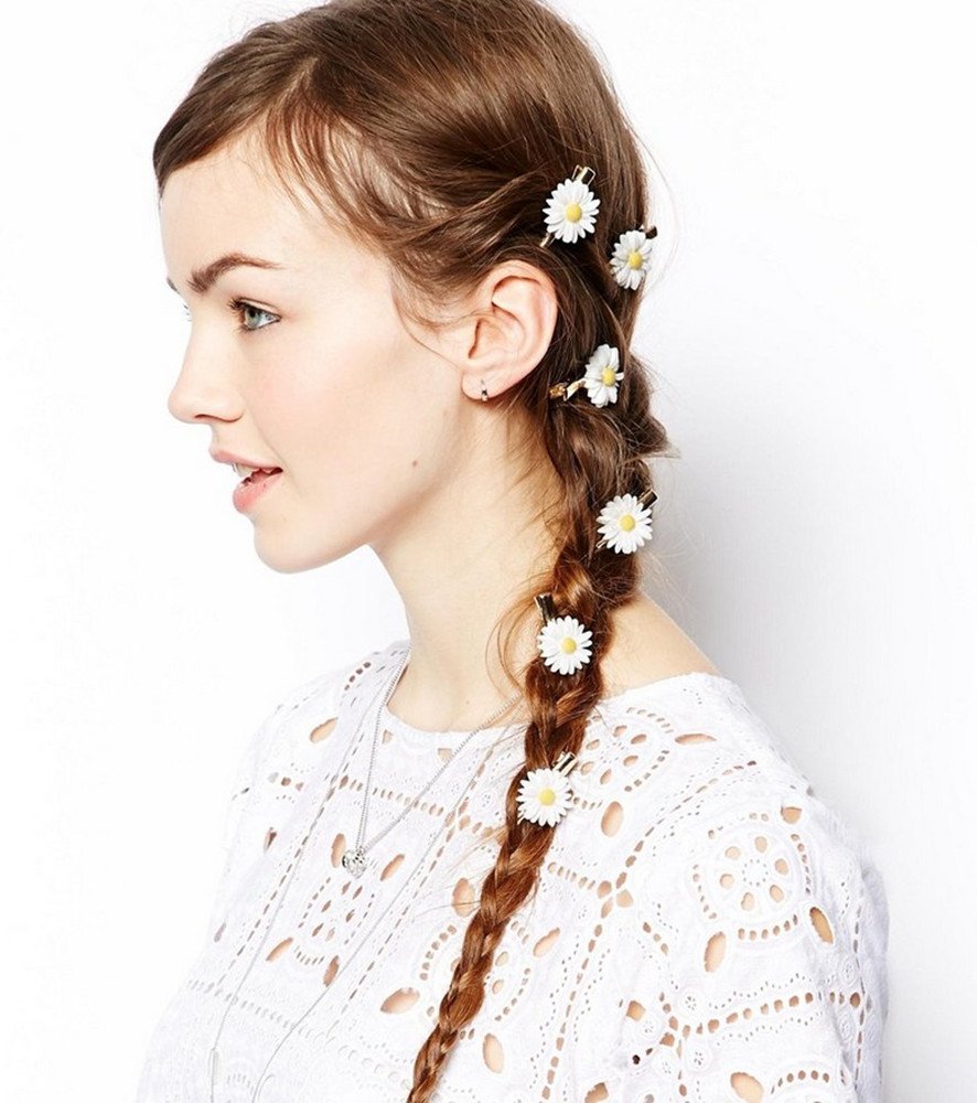 White : Yueton 10pcs Little Daisy Flower Barrettes Bobby Pin Alligator Clip Hair Clips Bride Head-wear Edge Clip Clamps (White)