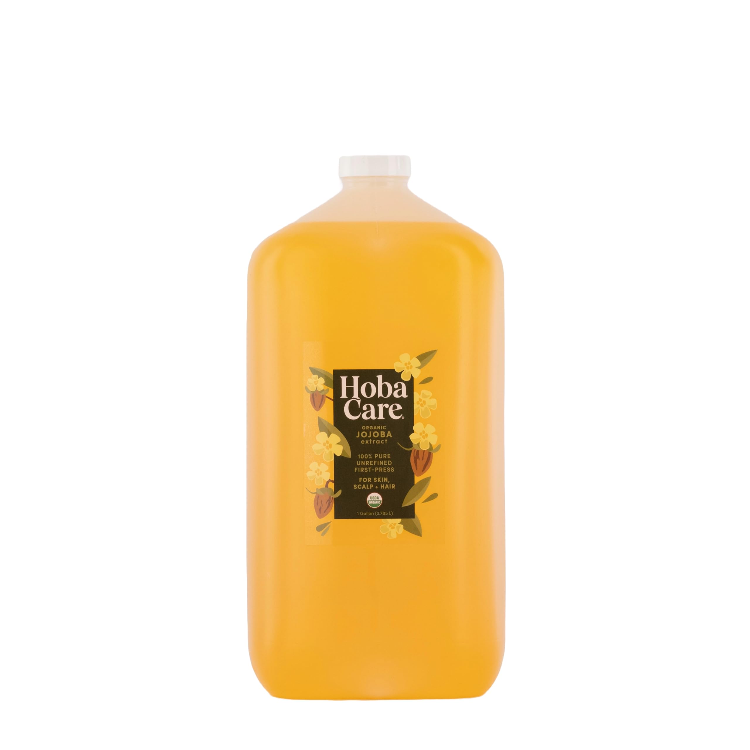 HobaCare 100% Pure, Unrefined Organic Jojoba Oil for Skin & Nails - Moisturizing Body Oil & Face Moisturizer for Dry Skin - Natural Treatment for Hair & Beard Care (128 fl oz)