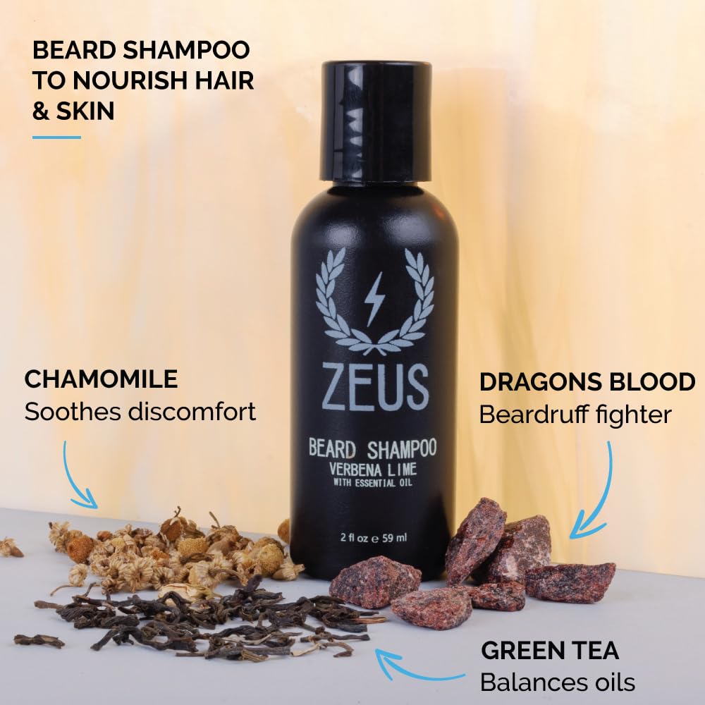 ZEUS Travel Beard Shampoo and Conditioner Set for Men, Verbena Lime