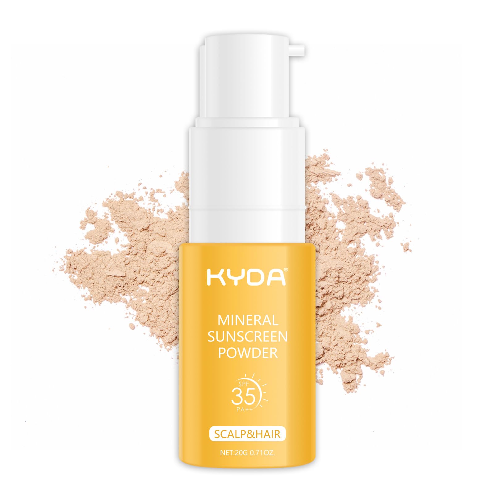 KYDA Mineral Dry Shampoo Sunscreen Powder, for Scalp and Hair, SPF 35 PA++, Scalp Sunscreen Powder, Broad Spectrum UV Protection, Lightweight, No-Greasy, 0.71 Oz.