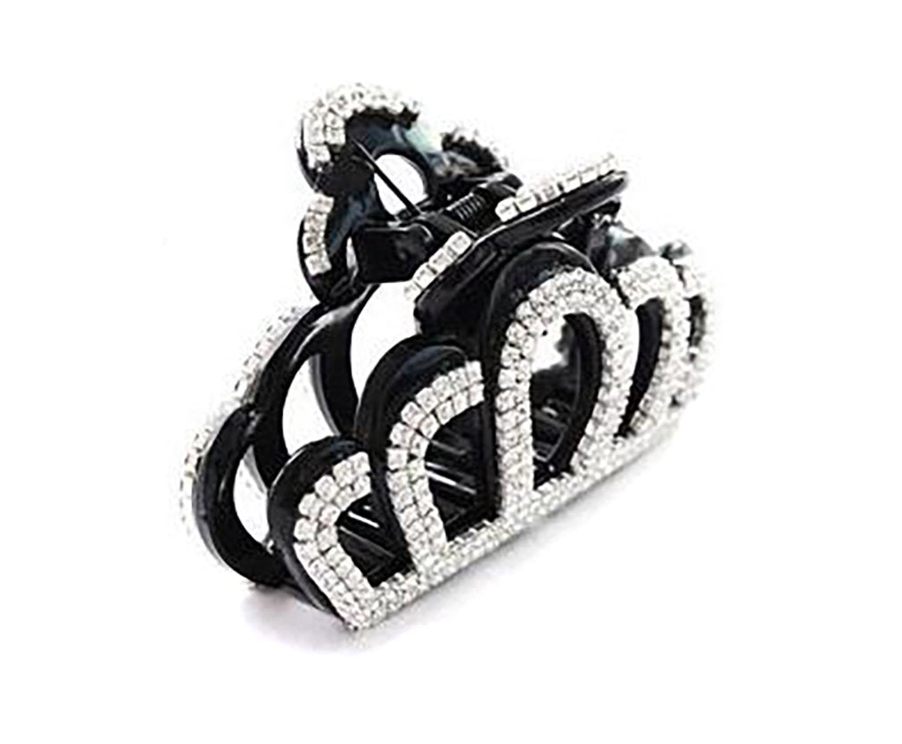 Women Elegant Crown Shape Large Rhinestone Crystal Hair Clip Jaw Clip Lady Hairpin Hair Claw Hair Accessories (Black)