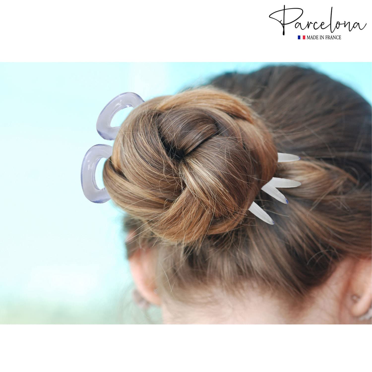 Parcelona French Mystic Crystal Clear Transparent 3 Inch Wavy Set of 3 Celluloid U Shaped Hair Pins for Hair Bun Style for Women and Girls Hair Styling Accessories, Made in France