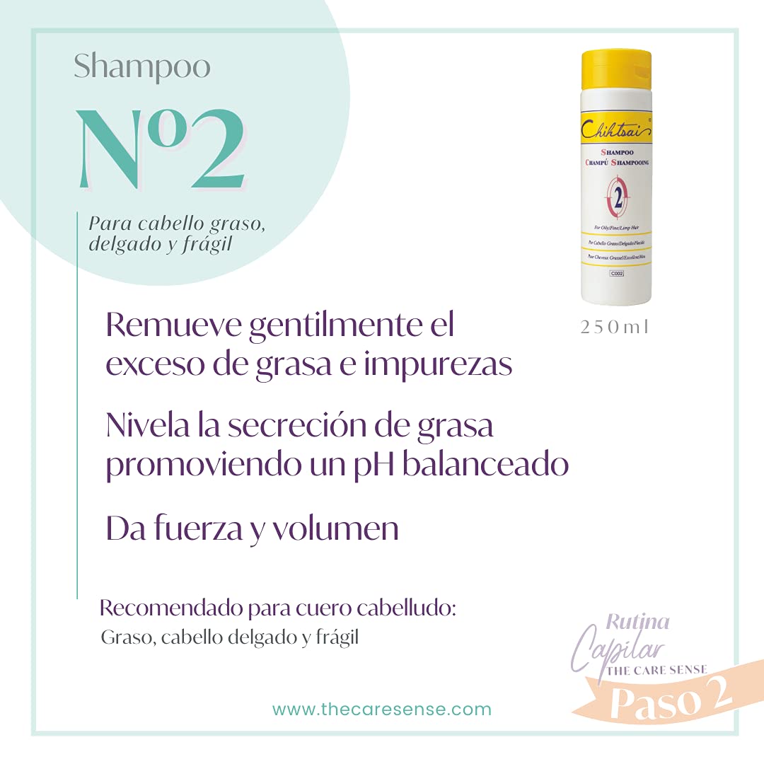 Chihtsai No.2 Shampoo for Oily/Fine/Limp Hair (8.3oz/250ml) - Remove excess sebum & impurities, Balance oil secretion, Adds volume without weight