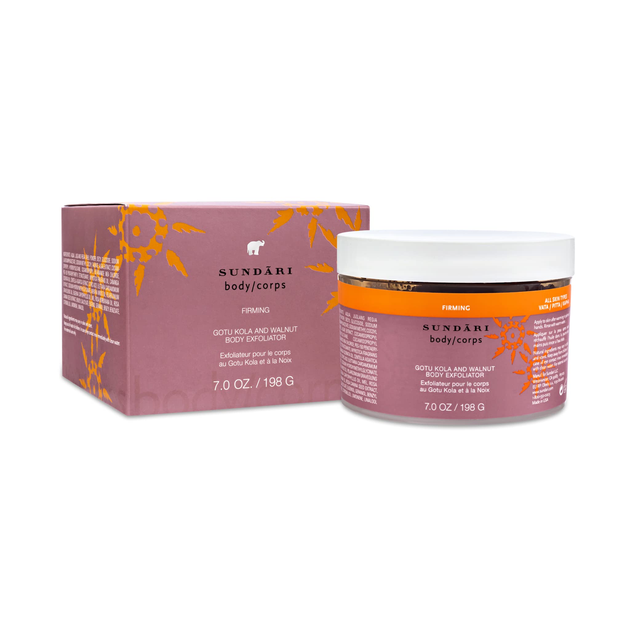 SUNDÃRI Gotu Kola and Walnut Body Exfoliator, 7 Ounce