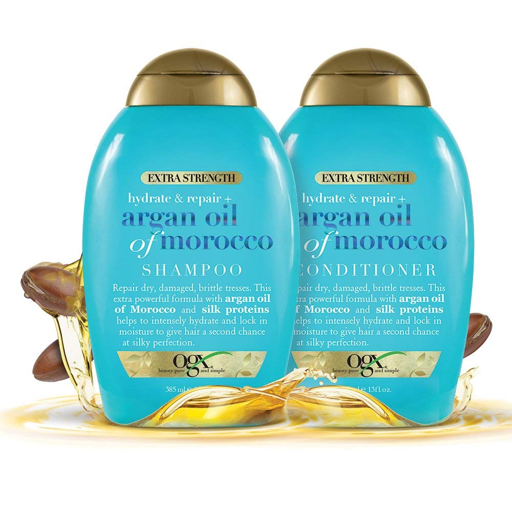 OGX Extra Strength Hydrate & Repair + Argan Oil of Morocco Shampoo & Conditioner Set, 13 Fl Oz (Pack of 2)