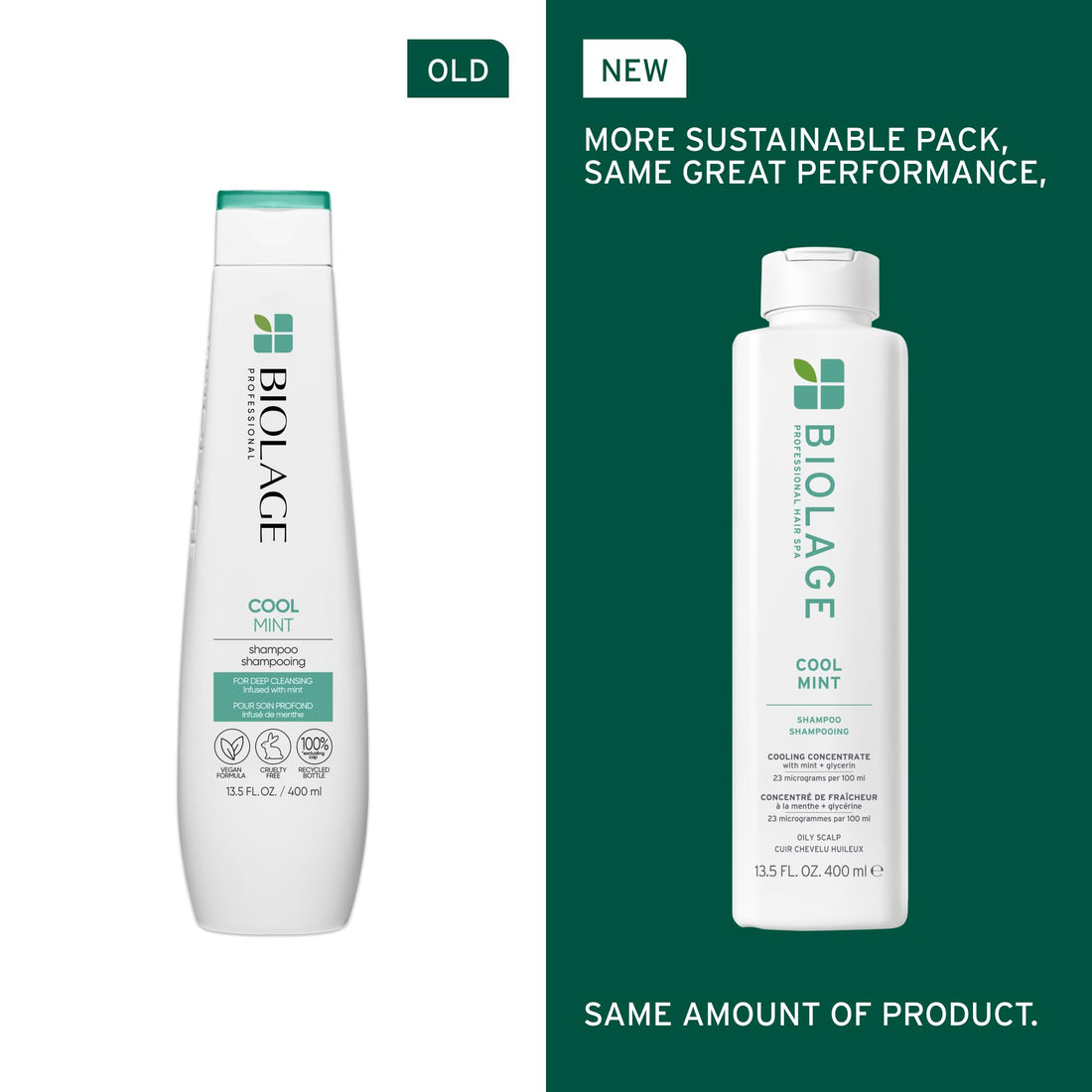 Biolage Cool Mint Shampoo - Balancing Shampoo for Oily Scalp, Gently Cleanses, Refreshes & Helps Balance, Mint & Glycerin, Vegan & Paraben-Free, 13.5 Fl Oz, Packaging May Vary