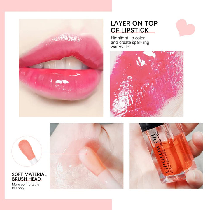 Eliversion Hydrating Lip Glow Oil, Moisturizing Lip Oil Gloss, Transparent Tinted Lip Balm, Transparent Toot Lip Oil, Plumping Lip Gloss, Long Lasting Nourishing Non-sticky (Cherry)