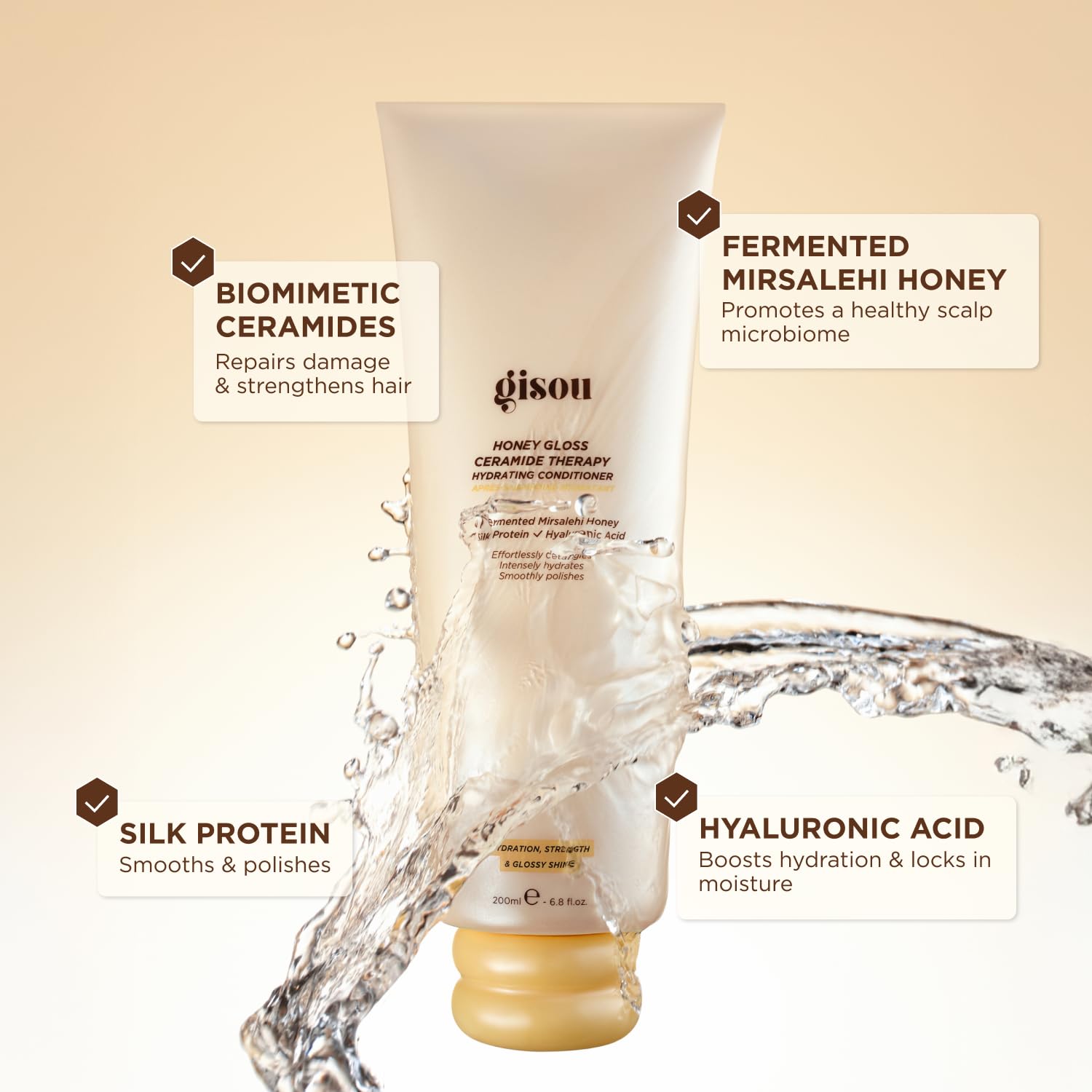 Gisou Honey Gloss Ceramide Therapy Hydrating Conditioner – Smooths, Detangles & Adds Shine with Mirsalehi Honey & Ceramides, 6.8 Fl Oz
