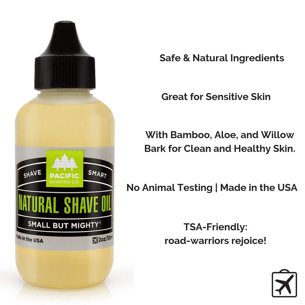 Pacific Shaving Company Natural Shaving Oil - Eliminates Cuts, Nicks, Razor Burn, Soothes & Moisturizes Skin, Reduces Irritation, with Safe, Natural & Organic Ingredients, Made in USA, 2 oz (3-Pack)
