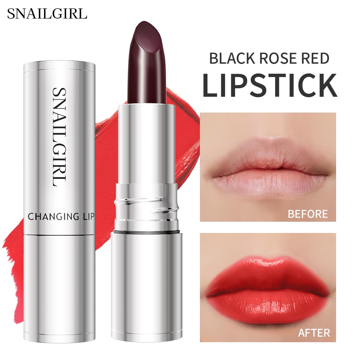 Color Changing Lipstick Set, Naturally Hydrating Long Lasting Lipstick,Temperature Change Moisturizer Lip Stick, Magic Color Change Lip Gloss Smudge Proof Nutritious Balm Tinted (Black Rose)