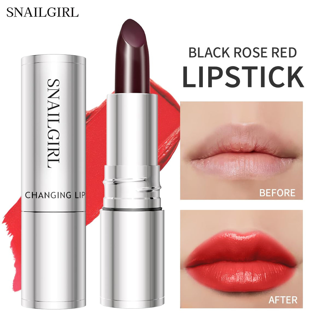 Color Changing Lipstick Set, Naturally Hydrating Long Lasting Lipstick,Temperature Change Moisturizer Lip Stick, Magic Color Change Lip Gloss Smudge Proof Nutritious Balm Tinted (Black Rose)