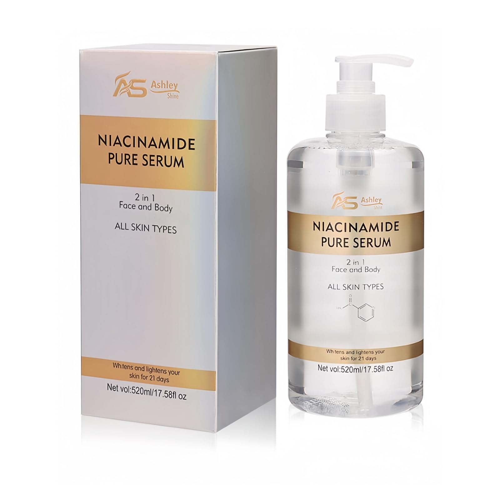 Ashley Shine Niacinamide Serum Moisturizes Skin Care 2 in 1 for Face and Body,Brightening Serum for Dark Spots, Body, Fine Lines & Wrinkles 17.58Fl Oz