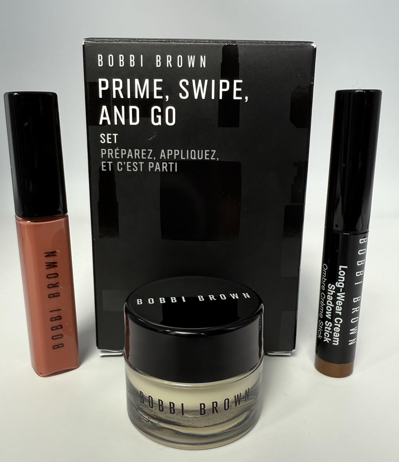 Bobbi Brown Prime, Swipe & Go - 3 pc Mini Set - Face Base, Shadow Stick & Gloss