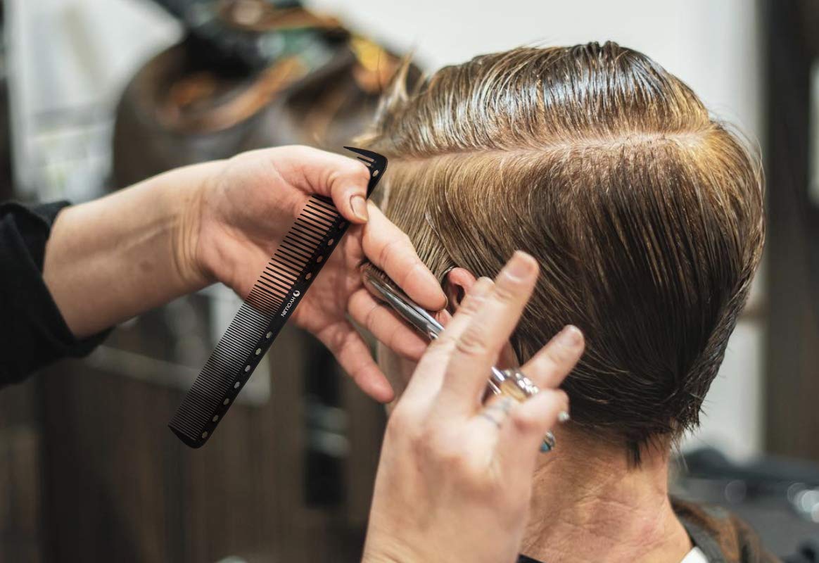 HYOUJIN 605 Black Carbon Fine Cutting Comb 230 Heat Resistant Hairdressing Comb Master Barber Comb with fine tooth-14 holes for cutting and hairstyling