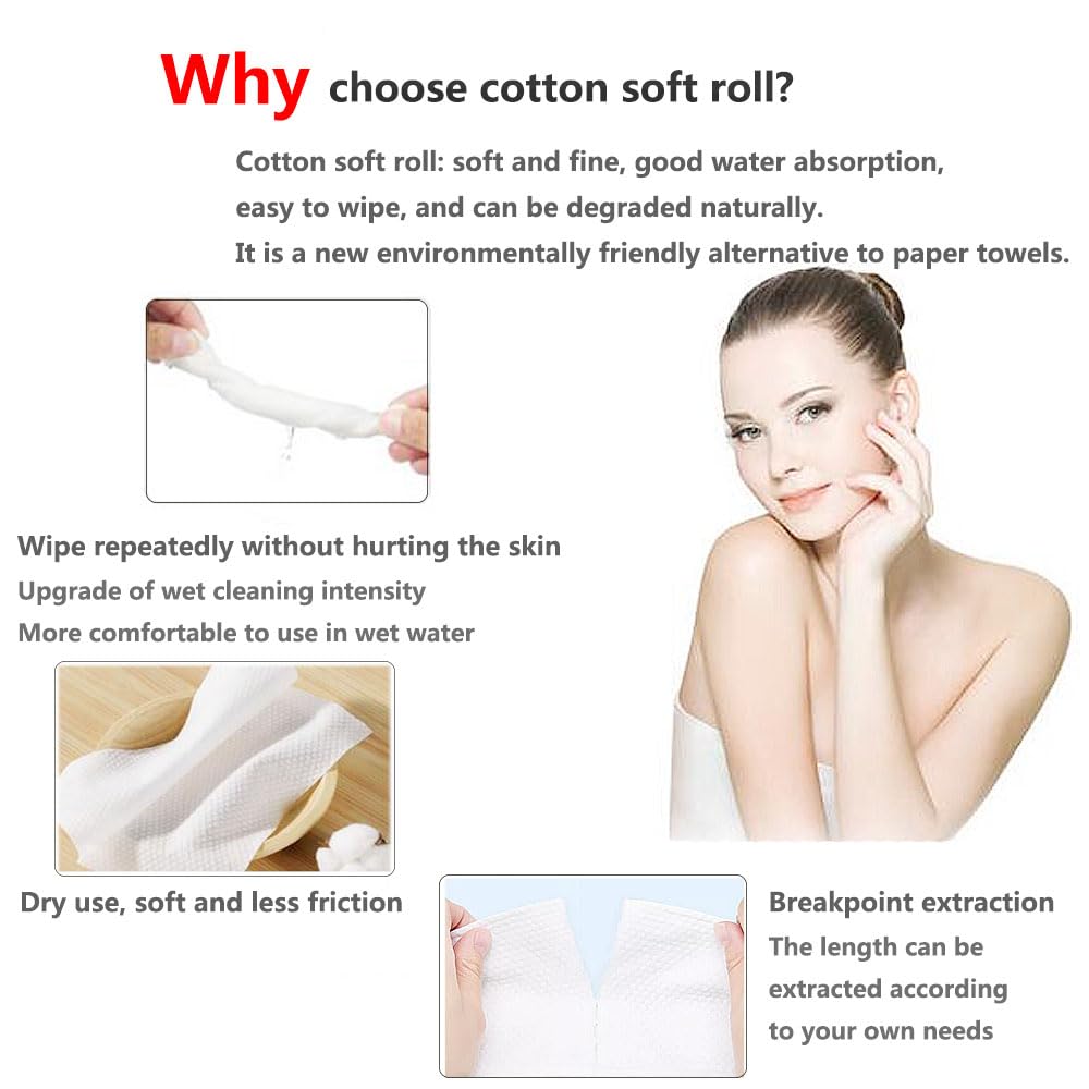 OUGEER Disposable Cleaning Face Towel,Non-Woven Fabric Disposable Wet and Dry Cotton Ssoft Towel, Disposable Beauty Towels-- 80 Sheet/Roll