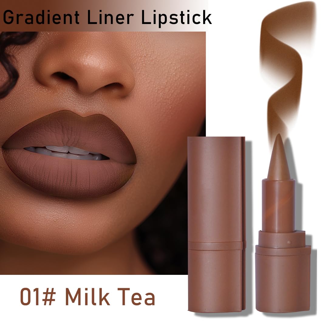 BAISEN DIARY 2-in-1 Gradient Lip Liner and Lipstick Lip Combo Set - Achieve Flawless Contour and Gradual Ombre Effect with Easy-to-Use Crayon Form and Cone Tip (01# Milk Tea, 1 Count (Pack of 1))