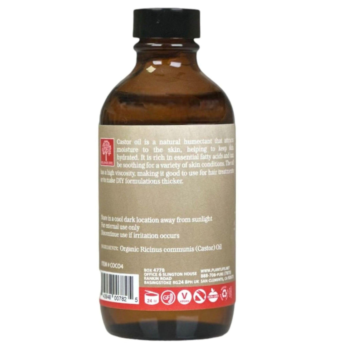 Plantlife Natural Castor Oil - Pure & Cold-Pressed for Enhanced Hair and Skin Nourishment - Ideal for Eyebrow, Eyelash & Hair Growth, Skin Hydration - 4 Fl Oz