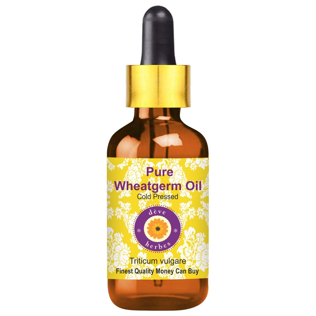 Deve Herbes Pure Wheatgerm Oil (Triticum vulgare) with internal Plastic Euro Dropper 100% Natural Therapeutic Grade Cold Pressed for Skin & Hair 50ml.