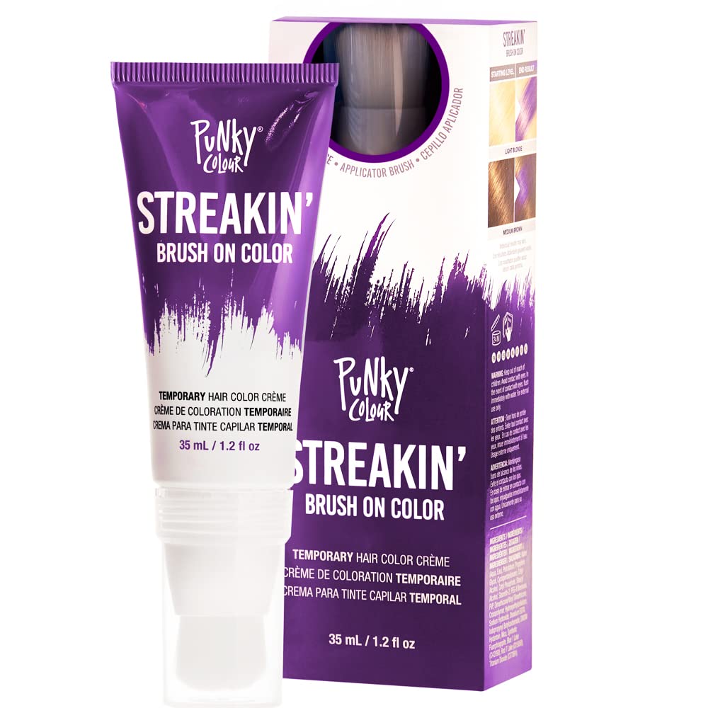 Punky Colour Streakin' Brush on Color Orchid, Temporary Hair Color Creme, Instant, DIY Hairstyle, Vibrant, Soft Hold, Men Women Kids, Easy-Squeeze Tube, 1.2 fl oz