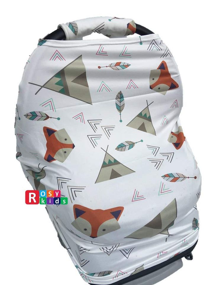 Rosy Kids Stretchy Infant Car Seat Canopy Cover, Jersey Car Seat Cover Elastic Nursing Scarf Privacy Cover with Matching Car Seat Handle Cover and Baby Hat, Color31JY14