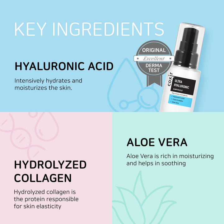 COXIR Ultra Hyaluronic Ampoule 50Ml(1.69 Fl.Oz.)|40% Of Hyaluronic Acid,Collagen,Cica,Vitamin B5,| Pure Hyaluronate|No Fragrances,No Paraben,Cruelty Free|Deep Hydration For Dehydrated Skin