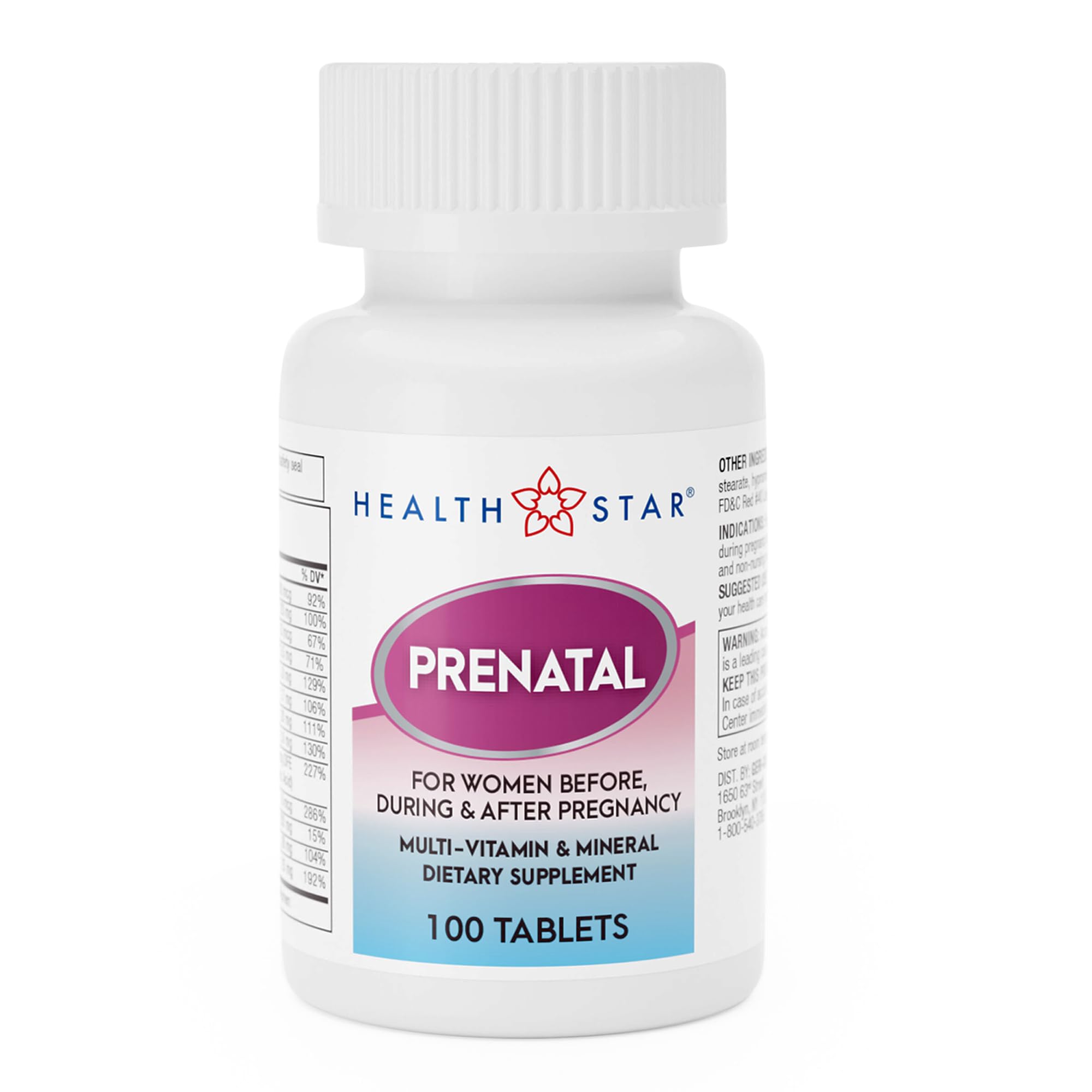 Health Star Prenatal Vitamins for Women Before, During & After Pregnancy Prenatal-Postnatal Multivitamins with Folic Acid & Minerals for Pregnancy Support| Daily Pregnancy Supplement, 100 Tablets