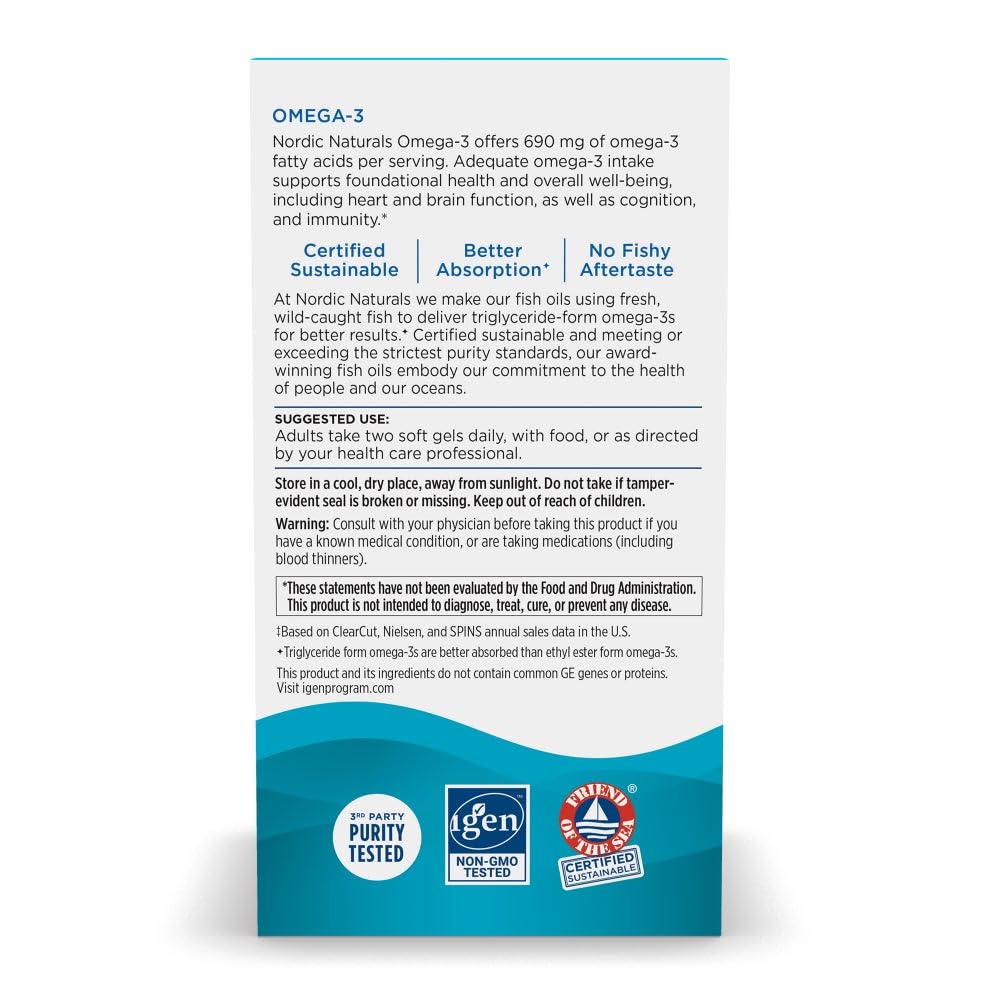 Nordic Naturals Omega-3, Lemon Flavor - 90 Soft Gels - 690 mg Omega-3 - Fish Oil - EPA & DHA - Immune Support, Brain & Heart Health, Optimal Wellness - Non-GMO - 45 Servings