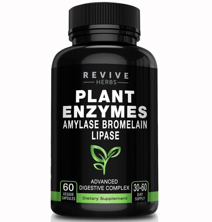 Revive Herbs Advanced Plant-Based Digestive Enzymes: Boost Gut & Immune Health with Aspergillopepsin, Amylase, Bromelain & More for Bloating Relief & Overall Digestion