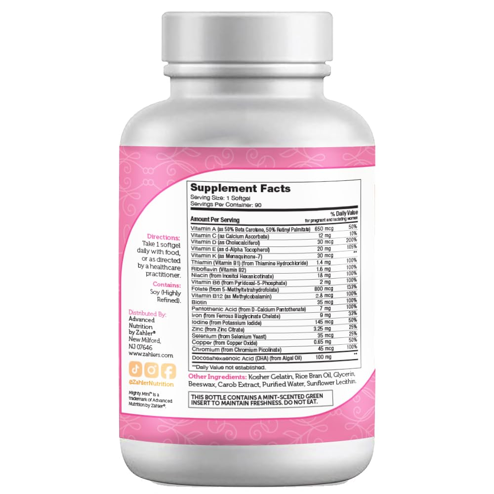 Zahler Mighty Mini Prenatal Vitamin with DHA & Folate - Certified Kosher - All Natural Prenatal Vitamins - Multivitamin for Pregnant Women - 19 Prenatal Vitamins Including Folic Acid (90 Softgels)