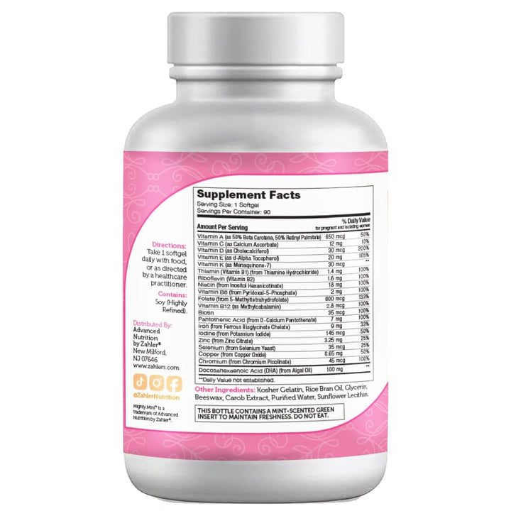 Zahler Mighty Mini Prenatal Vitamin with DHA & Folate - Certified Kosher - All Natural Prenatal Vitamins - Multivitamin for Pregnant Women - 19 Prenatal Vitamins Including Folic Acid (90 Softgels)