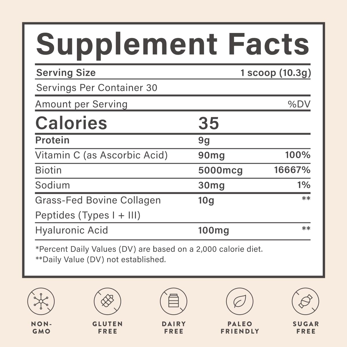 Beam Collagen Powder, Collagen Peptides For Women & Men, Grass Fed Collagen Supplements with Biotin, Protein and Hyaluronic Acid, Hair, Skin, Nail & Joint Support, Gluten Free, Sugar Free, 30 Servings