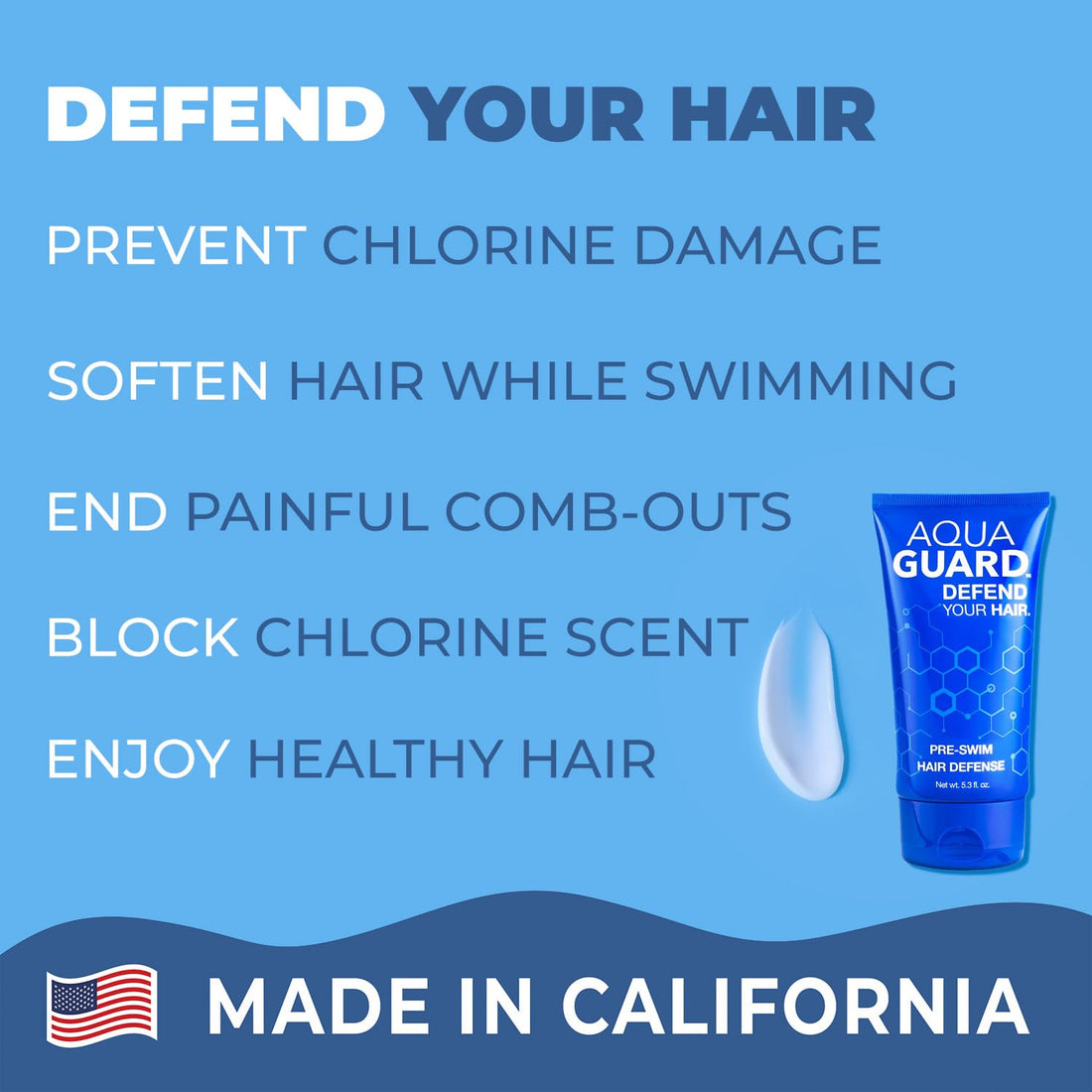 AquaGuard Pre-Swim Hair Defense | Prevents Chlorine Damage + Softens Hair | Made in California | Color Safe, Great Scent | 5.3 oz (2 Pack)