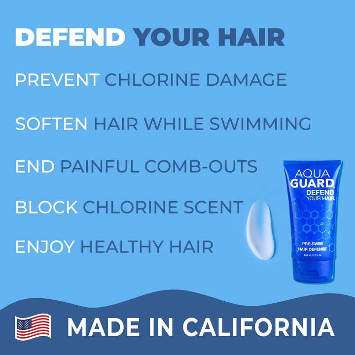 AquaGuard Pre-Swim Hair Defense | Prevents Chlorine Damage + Softens Hair | Made in California | Color Safe, Great Scent | 5.3 oz (2 Pack)