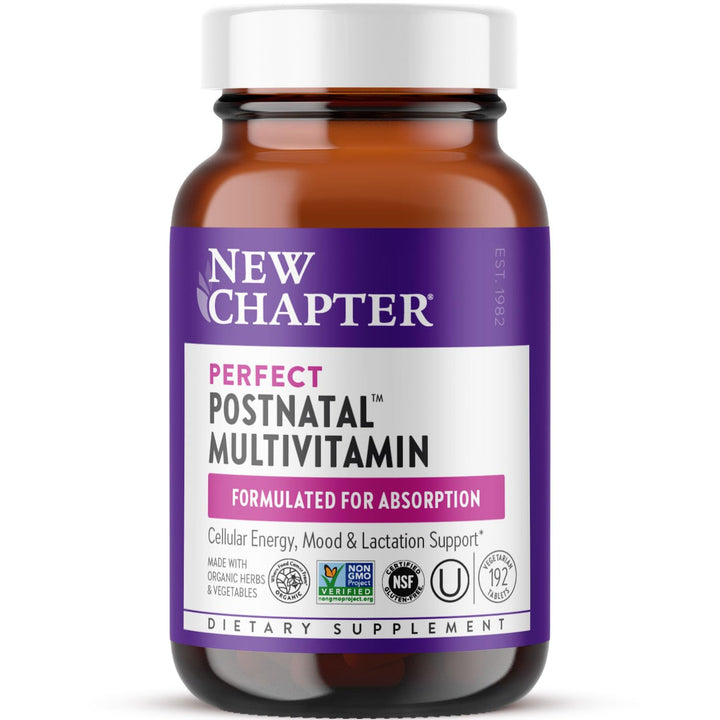 New Chapter, Postnatal Vitamins Lactation Supplement, Complete Multivitamin with Fermented Vitamin D3 + B Vitamins, Made with Organic Vegetables & Herbs, Non-GMO Ingredients, 192 Count