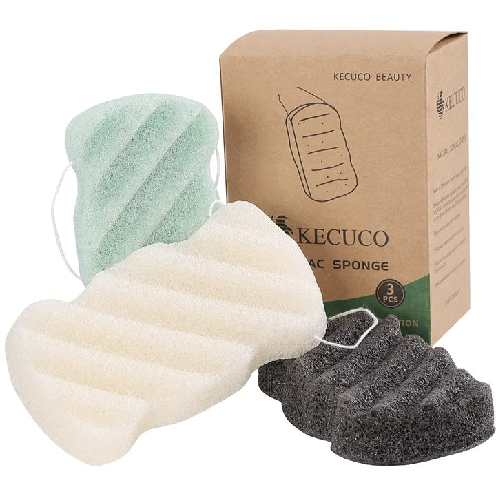 KECUCO 3 Pcs Konjac Bath Sponge for Kids, Babys, Infant, Toddler, 100% All Natural KONJAC Shower Body Sponges, 3 Colors and Extra Large Size, Safe for Oily, Dry, Combination or Sensitive Skin
