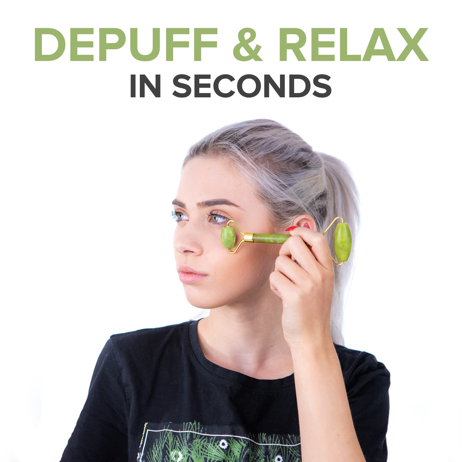 3 in 1 Jade Roller for Face and Gua Sha Set - Helps Reducing Drainage Puffiness Wrinkles Authentic Jade Face Massager Kit - Ridged Roller and Carrying Pouch