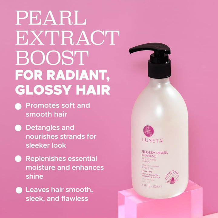 Luseta Glossy Pearl Shampoo for Smoothing and Nourishing Frizzy, Moisturizing Shampoo with Pearl Extract, Awakening shine for Dull hair 16.9 fl.oz.