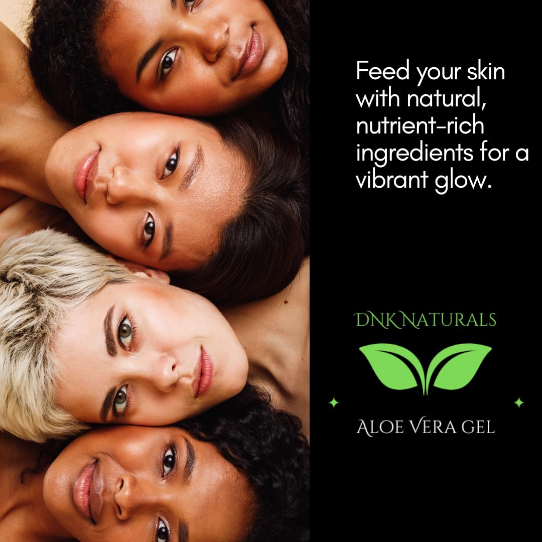 DNK Naturals Aloe Vera Gel from fresh 100% Pure Aloe - Sunburn Relief - Calms Irritated Skin - Hydrates - With Niacinamide - For Face, Body, and Hair - Vegan, No Fragrance - 200ml