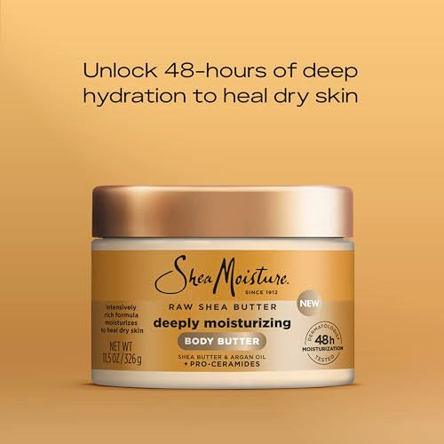 SheaMoisture Deeply Moisturizing Body Butter with Raw Shea Butter, Argan Oil and Pro-Ceramides, Rich Hydration & Healing of Dry Skin, 48H Moisturizing 11.5 oz