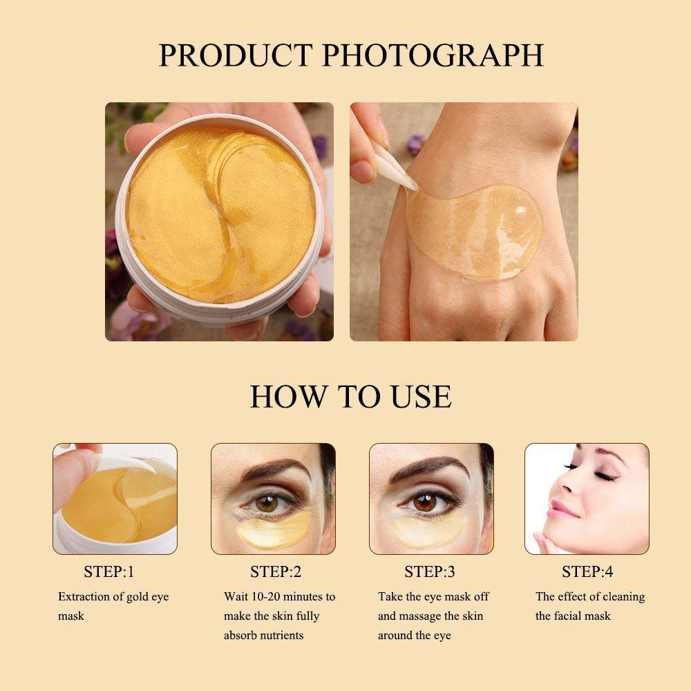 24K Gold Under Eye Mask(30 pairs), Under Eye Patches for Dark Circles, Anti Wrinkle Treatment, Under Eye Gel Pads, Eye Mask for Puffy Eyes- Hydrating