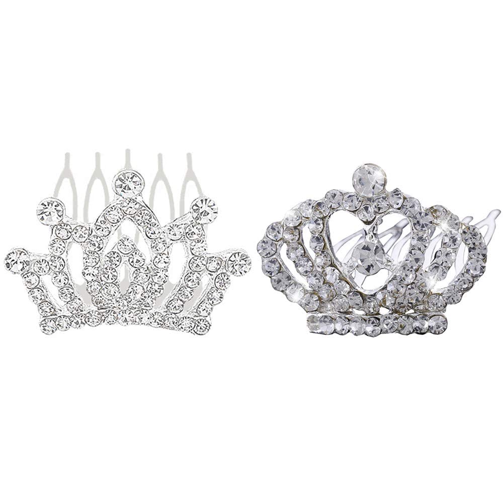 2 Pcs Kids Princess Crown Rhinestone Tiara Hair Comb Crystal Hair Clip Mini Hair Decorations for Girls Teens Toddlers