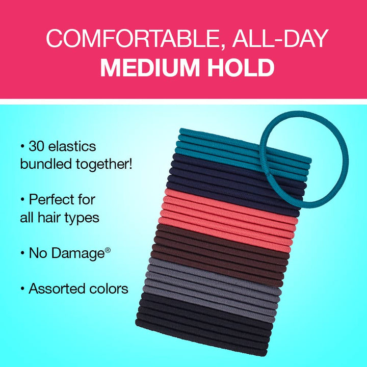 Scunci No Damage Effortless Beauty Large Multicolor Elastics, 30-Count