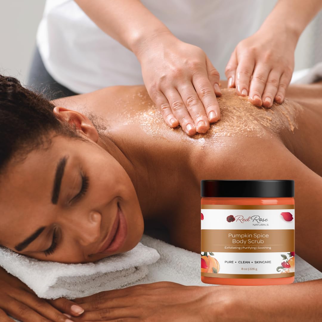 Red Rose Naturals Pumpkin Spice Body Scrub, All Natural, Gently Exfoliating, Fall Scented Body Care, Vegan Sugar Scrub,8 oz
