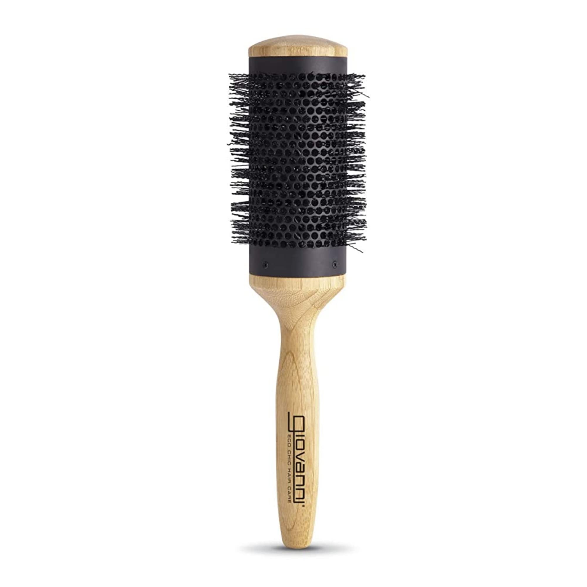 GIOVANNI 3 Round Thermal Hairbrush Ceramic Coated Barrel with Real Bamboo Handle Spacious Venting Perfect for Brushing Styling and Blow Drying Medium to Long Hair Great for Fine or Thick Hair, Beige