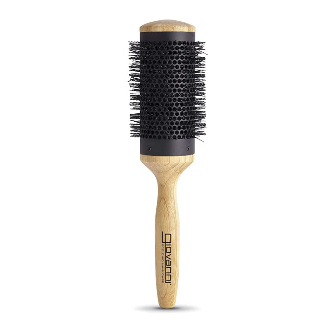 GIOVANNI 3 Round Thermal Hairbrush Ceramic Coated Barrel with Real Bamboo Handle Spacious Venting Perfect for Brushing Styling and Blow Drying Medium to Long Hair Great for Fine or Thick Hair, Beige