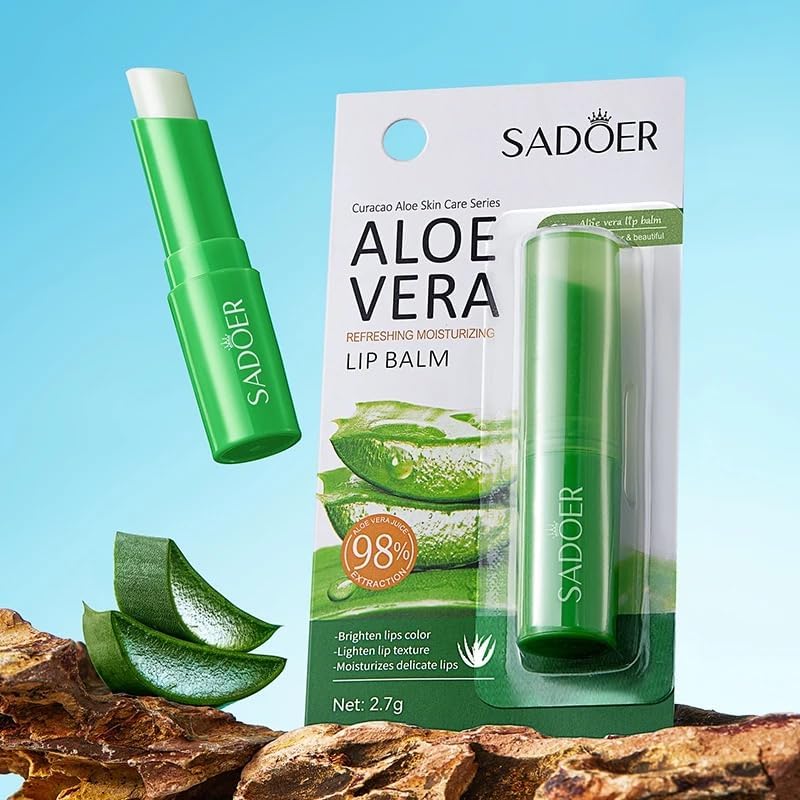 Sadoer 98% Aloe Vera Lip Balm - Hydrating, Moisturizing, Natural, Dry Skin, 0.09 Ounce