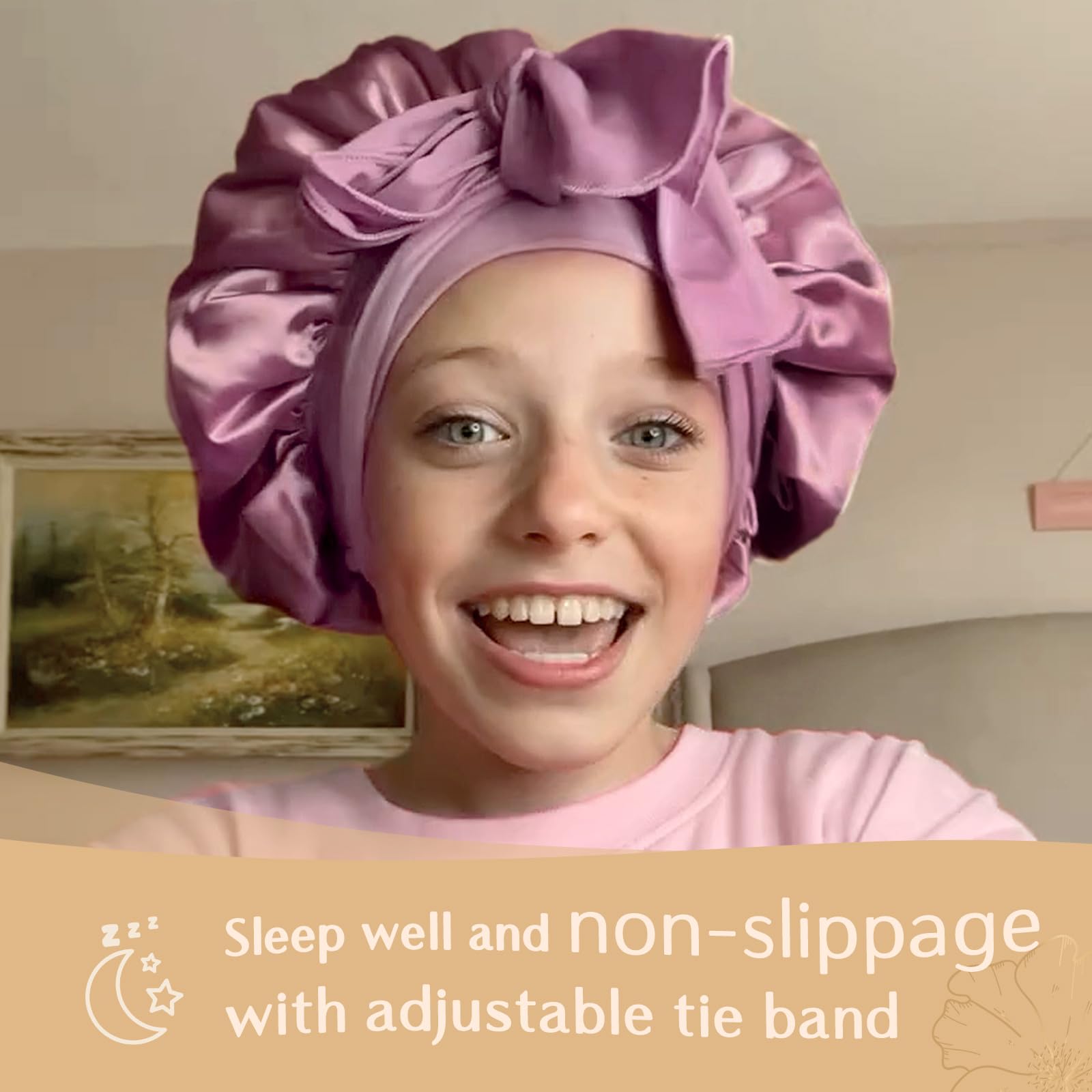 YANIBEST 2 PCS Baby Bonnet Silk Satin Bonnet for Kids Sleeping Cap Curly Natural Hair Silk Bonnets for Girls Boys Infant